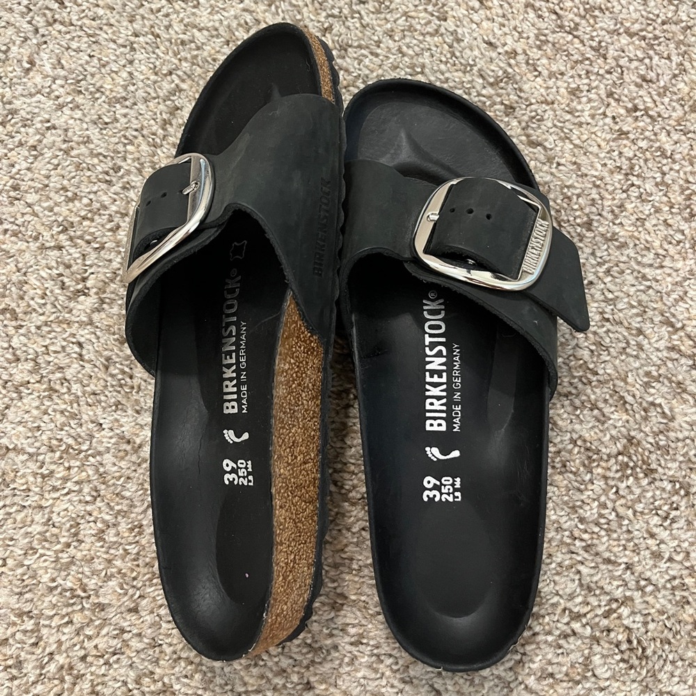 Size 39 black Birkenstocks.